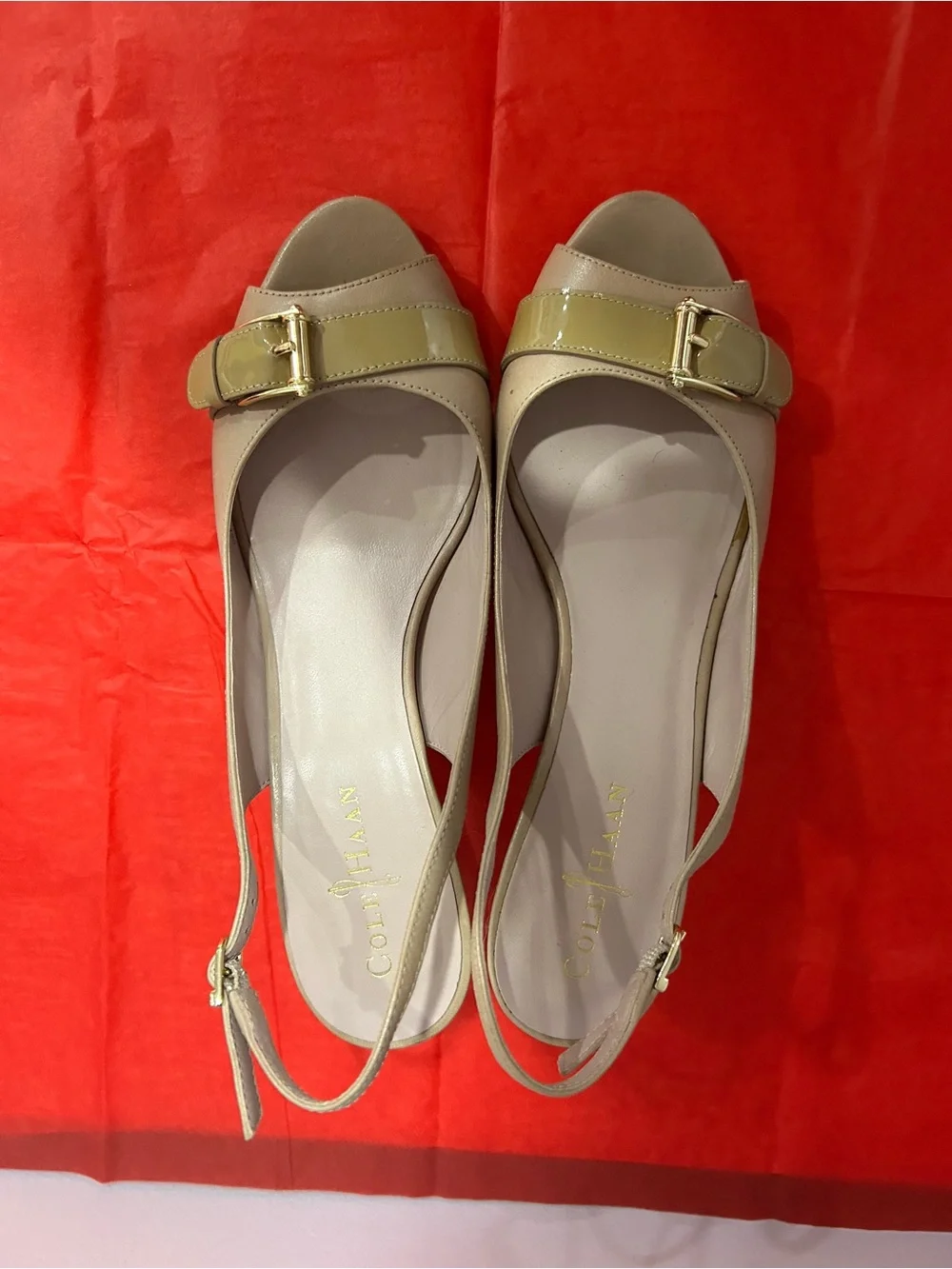 Cole Haan Beige and Olive Slingback Sandals